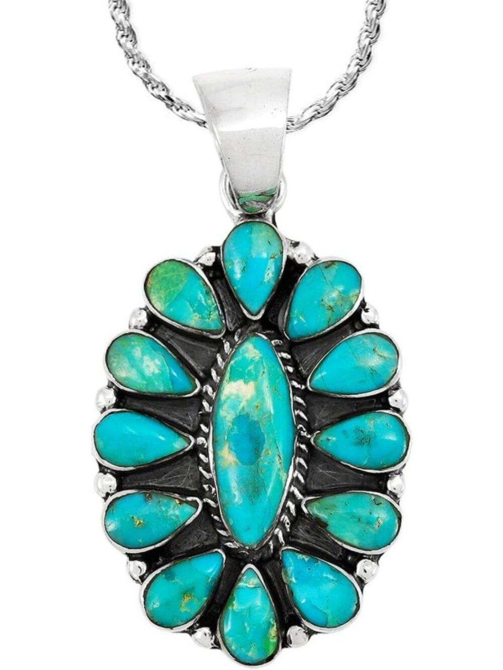 Turquoise Gemstone Pendant Necklace 20" in 925 Sterling Silver - Elegant Jewelry